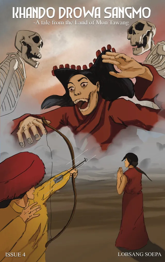 Cover of Khando Drowa Sangmo, Issue 4 — an archer faces a monstrous figure