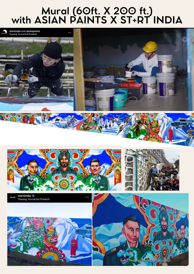 Portfolio sheet: photographs of a large mural being painted with Asian Paints and St+art India